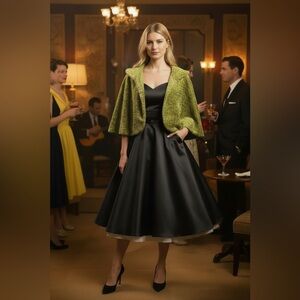 1950s Style Hazel Green Crushed Velvet Short Capelet Shoulder Wrap Cape